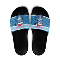 Personalized Blue Tiger Christmas Slide Sandals Kawaii Derpy Tiger Santa Mode - Wonder Print Shop