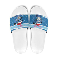 Personalized Blue Tiger Christmas Slide Sandals Kawaii Derpy Tiger Santa Mode - Wonder Print Shop