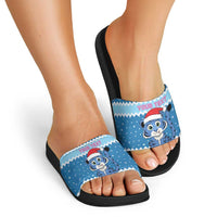 Personalized Blue Tiger Christmas Slide Sandals Kawaii Derpy Tiger Santa Mode - Wonder Print Shop