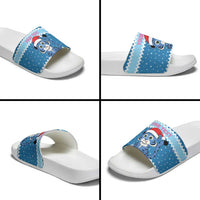 Personalized Blue Tiger Christmas Slide Sandals Kawaii Derpy Tiger Santa Mode - Wonder Print Shop