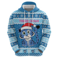 Personalized Blue Tiger Christmas Zip Hoodie Kawaii Derpy Tiger Santa Mode - Wonder Print Shop