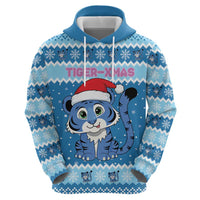 Personalized Blue Tiger Christmas Zip Hoodie Kawaii Derpy Tiger Santa Mode - Wonder Print Shop