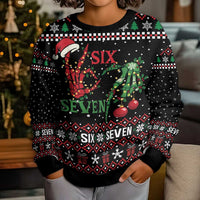 Funny Six Seven Skeleton Hand Kid Ugly Christmas Sweater Meme Gen Alpha Slang - Wonder Print Shop