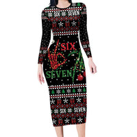 Funny Six Seven Skeleton Hand Long Sleeve Bodycon Dress Meme Gen Alpha Slang - Wonder Print Shop