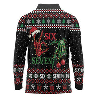 Funny Six Seven Skeleton Hand Long Sleeve Polo Shirt Meme Gen Alpha Slang - Wonder Print Shop