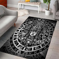 Mexico Aztec Warrior Goddess Area Rug Aztec Skull Tribal Calender Silver Spirit - Wonder Print Shop