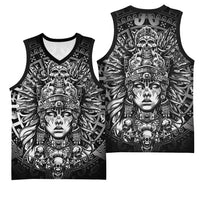 Mexico Aztec Warrior Goddess Basketball Jersey Aztec Skull Tribal Calender Silver Spirit - Wonder Print Shop