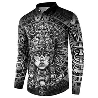 Mexico Aztec Warrior Goddess Button Sweatshirt Aztec Skull Tribal Calender Silver Spirit - Wonder Print Shop