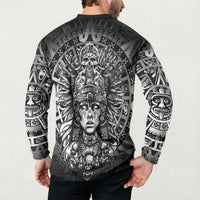 Mexico Aztec Warrior Goddess Button Sweatshirt Aztec Skull Tribal Calender Silver Spirit - Wonder Print Shop