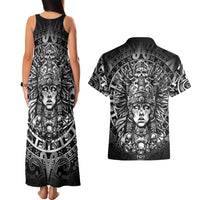 Mexico Aztec Warrior Goddess Couples Matching Tank Maxi Dress and Hawaiian Shirt Aztec Skull Tribal Calender Silver Spirit - Wonder Print Shop