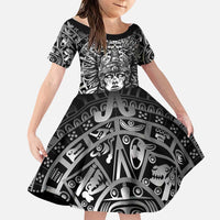 Mexico Aztec Warrior Goddess Family Matching Summer Maxi Dress and Hawaiian Shirt Aztec Skull Tribal Calender Silver Spirit