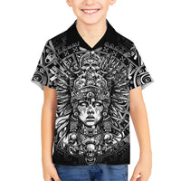 Mexico Aztec Warrior Goddess Family Matching Summer Maxi Dress and Hawaiian Shirt Aztec Skull Tribal Calender Silver Spirit