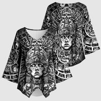Mexico Aztec Warrior Goddess Kimono Sleeve Blouse Aztec Skull Tribal Calender Silver Spirit - Wonder Print Shop
