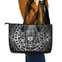 Mexico Aztec Warrior Goddess Leather Tote Bag Aztec Skull Tribal Calender Silver Spirit - Wonder Print Shop