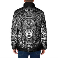 Mexico Aztec Warrior Goddess Padded Jacket Aztec Skull Tribal Calender Silver Spirit - Wonder Print Shop