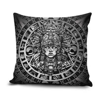 Mexico Aztec Warrior Goddess Pillow Cover Aztec Skull Tribal Calender Silver Spirit - Wonder Print Shop