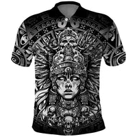 Mexico Aztec Warrior Goddess Polo Shirt Aztec Skull Tribal Calender Silver Spirit - Wonder Print Shop