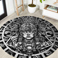Mexico Aztec Warrior Goddess Round Carpet Aztec Skull Tribal Calender Silver Spirit - Wonder Print Shop