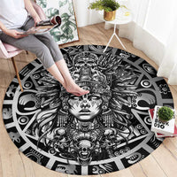 Mexico Aztec Warrior Goddess Round Carpet Aztec Skull Tribal Calender Silver Spirit - Wonder Print Shop