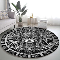Mexico Aztec Warrior Goddess Round Carpet Aztec Skull Tribal Calender Silver Spirit - Wonder Print Shop