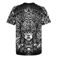 Mexico Aztec Warrior Goddess Rugby Jersey Aztec Skull Tribal Calender Silver Spirit - Wonder Print Shop