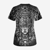 Mexico Aztec Warrior Goddess Scrub Top Aztec Skull Tribal Calender Silver Spirit - Wonder Print Shop