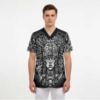 Mexico Aztec Warrior Goddess Scrub Top Aztec Skull Tribal Calender Silver Spirit - Wonder Print Shop