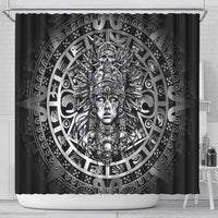 Mexico Aztec Warrior Goddess Shower Curtain Aztec Skull Tribal Calender Silver Spirit - Wonder Print Shop
