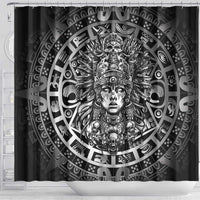 Mexico Aztec Warrior Goddess Shower Curtain Aztec Skull Tribal Calender Silver Spirit - Wonder Print Shop