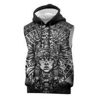 Mexico Aztec Warrior Goddess Sleeveless Hoodie Aztec Skull Tribal Calender Silver Spirit - Wonder Print Shop