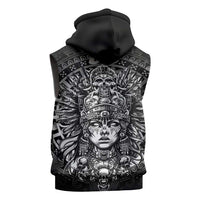Mexico Aztec Warrior Goddess Sleeveless Hoodie Aztec Skull Tribal Calender Silver Spirit - Wonder Print Shop