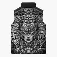 Mexico Aztec Warrior Goddess Sleeveless Puffer Jacket Aztec Skull Tribal Calender Silver Spirit - Wonder Print Shop