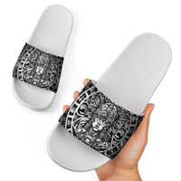 Mexico Aztec Warrior Goddess Slide Sandals Aztec Skull Tribal Calender Silver Spirit - Wonder Print Shop