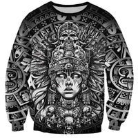 Mexico Aztec Warrior Goddess Sweatshirt Aztec Skull Tribal Calender Silver Spirit - Wonder Print Shop