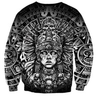 Mexico Aztec Warrior Goddess Sweatshirt Aztec Skull Tribal Calender Silver Spirit - Wonder Print Shop