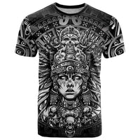 Mexico Aztec Warrior Goddess T Shirt Aztec Skull Tribal Calender Silver Spirit - Wonder Print Shop