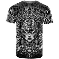 Mexico Aztec Warrior Goddess T Shirt Aztec Skull Tribal Calender Silver Spirit - Wonder Print Shop