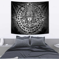 Mexico Aztec Warrior Goddess Tapestry Aztec Skull Tribal Calender Silver Spirit - Wonder Print Shop