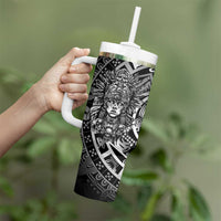 Mexico Aztec Warrior Goddess Tumbler With Handle Aztec Skull Tribal Calender Silver Spirit - Wonder Print Shop