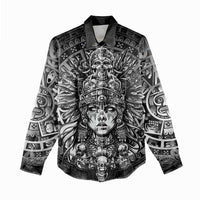 Mexico Aztec Warrior Goddess Women Casual Shirt Aztec Skull Tribal Calender Silver Spirit - Wonder Print Shop