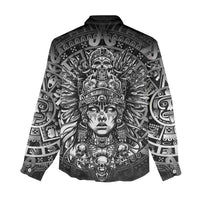 Mexico Aztec Warrior Goddess Women Casual Shirt Aztec Skull Tribal Calender Silver Spirit - Wonder Print Shop