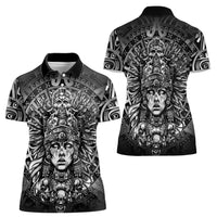 Mexico Aztec Warrior Goddess Women Polo Shirt Aztec Skull Tribal Calender Silver Spirit - Wonder Print Shop