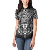 Mexico Aztec Warrior Goddess Women Polo Shirt Aztec Skull Tribal Calender Silver Spirit - Wonder Print Shop
