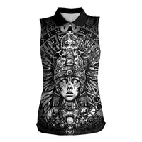 Mexico Aztec Warrior Goddess Women Sleeveless Polo Shirt Aztec Skull Tribal Calender Silver Spirit - Wonder Print Shop