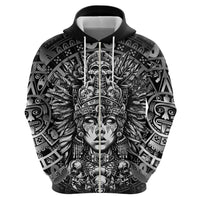 Mexico Aztec Warrior Goddess Zip Hoodie Aztec Skull Tribal Calender Silver Spirit - Wonder Print Shop