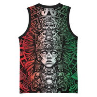 Mexico Aztec Warrior Goddess Basketball Jersey Aztec Skull Tribal Calender Tricolor Spirit - Wonder Print Shop