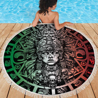 Mexico Aztec Warrior Goddess Beach Blanket Aztec Skull Tribal Calender Tricolor Spirit - Wonder Print Shop