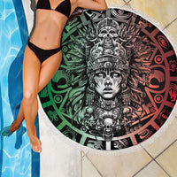 Mexico Aztec Warrior Goddess Beach Blanket Aztec Skull Tribal Calender Tricolor Spirit - Wonder Print Shop