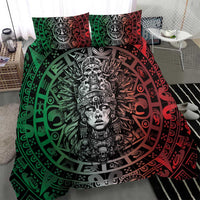 Mexico Aztec Warrior Goddess Bedding Set Aztec Skull Tribal Calender Tricolor Spirit - Wonder Print Shop