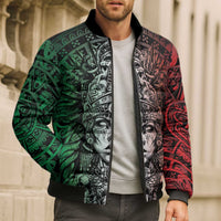 Mexico Aztec Warrior Goddess Bomber Puffer Jacket Aztec Skull Tribal Calender Tricolor Spirit - Wonder Print Shop